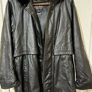 Wilsons Leather Genuine Leather Long Coat w/Faux Fur–Lined Hood –Removable Liner